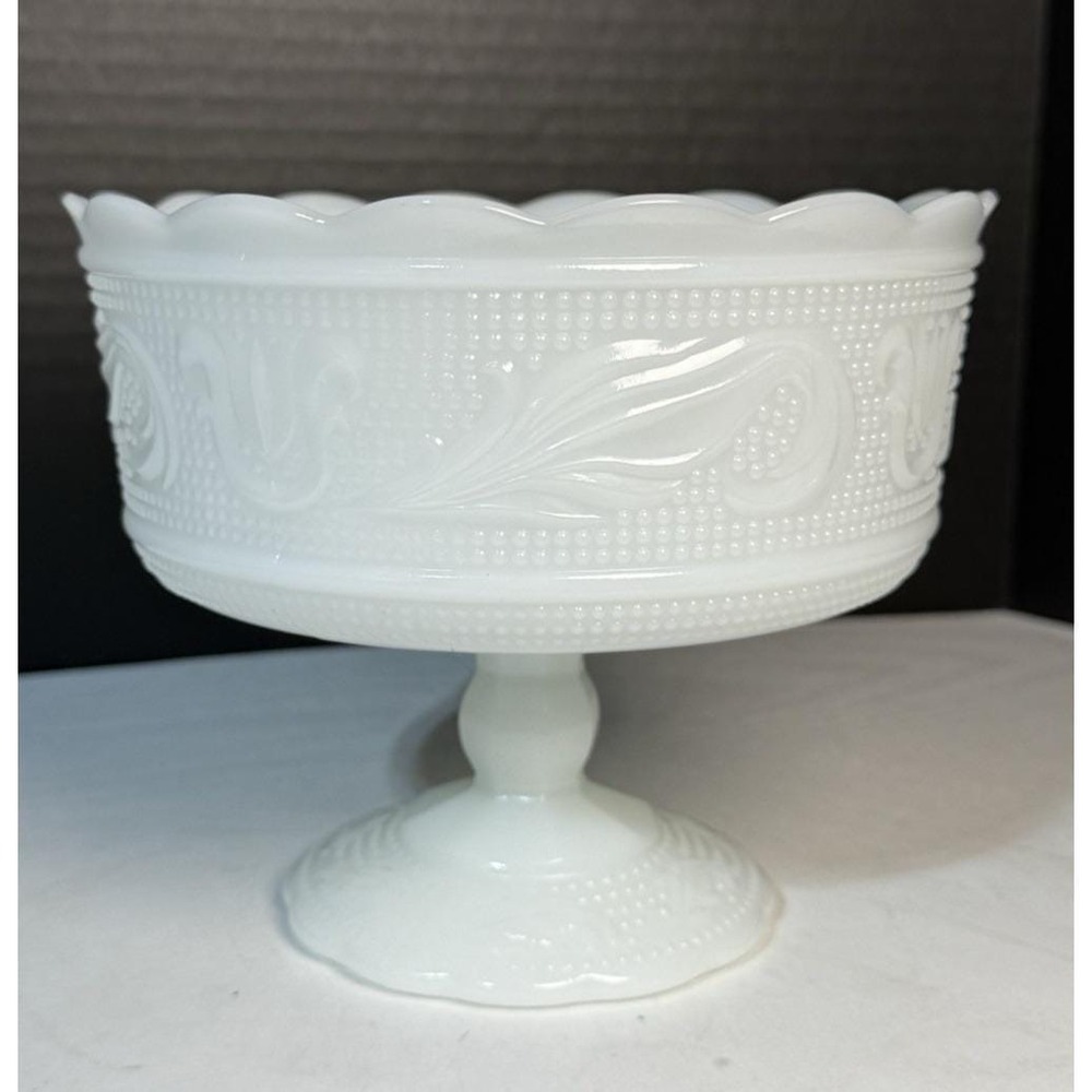 Vintage E.O. Brody Co. Cleveland USA White Milk Glass Footed Compote Bowl- M6000